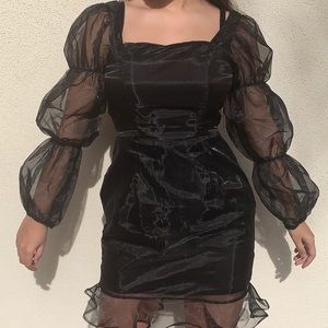 Black mesh long sleeve dress